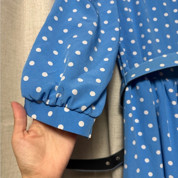SHEIN Blue Polka Dot Dress with Belt - Picture 7 of 9